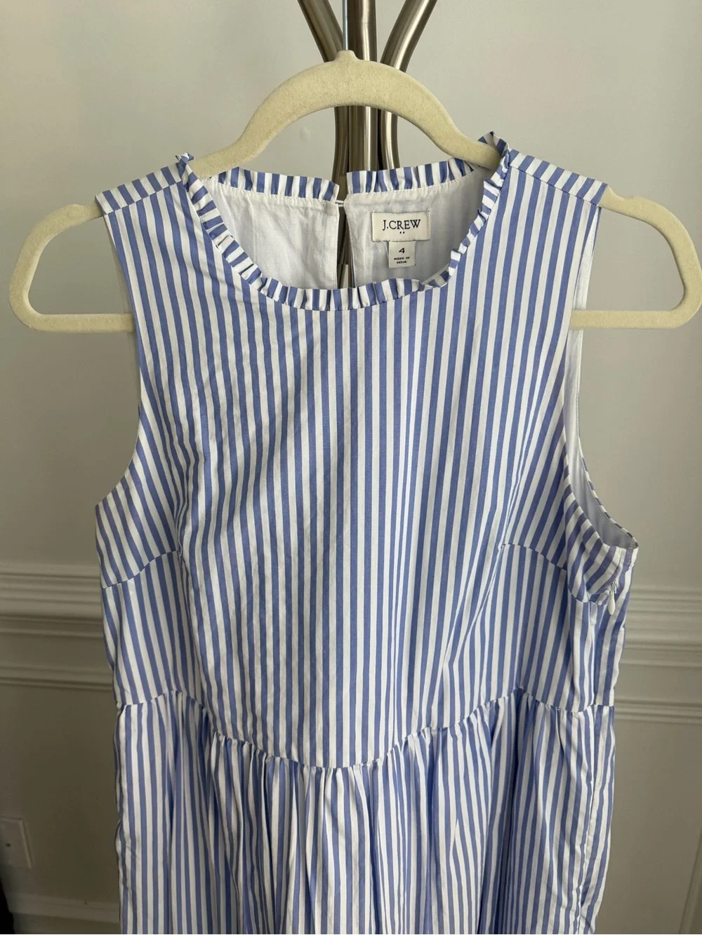 J. Crew Sleeveless Striped tiered midi dress in cotton poplin Size 4